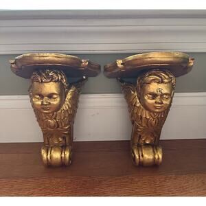 Vintage cherubs sconce Spain gold gilt leaf set shelves siglo xvi taller de arte